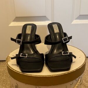 Steven New York black leather sandals w/ crystal buckles